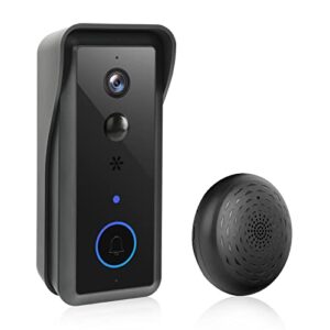 zzc video wireless doorbell, camera with 2 way audio,1080p fhd, night vision, pir motion detection, real-time notifications, cloud storage with wide angle - black