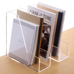 2-pack acrylic magazine file holder desk organizer magazine rack, clear, vertical file sorter holders