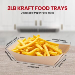 KLINEUS 100 pcs Paper Food Trays Disposable, 2 LB Brown Food Boats Disposable for Serving Concession Food, Paper Tray, Nacho Trays Disposable, Paper Boats for Food in Festivals, Carnivals and Fairs