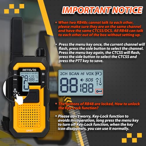 Retevis RB48 Waterproof Walkie Talkies,Heavy Duty Two Way Radio,Shock-Resistant,Vibration Call,USB-C,SOS,2000mAh,NOAA,2 Way Radio for Outdoor (2 Pack)