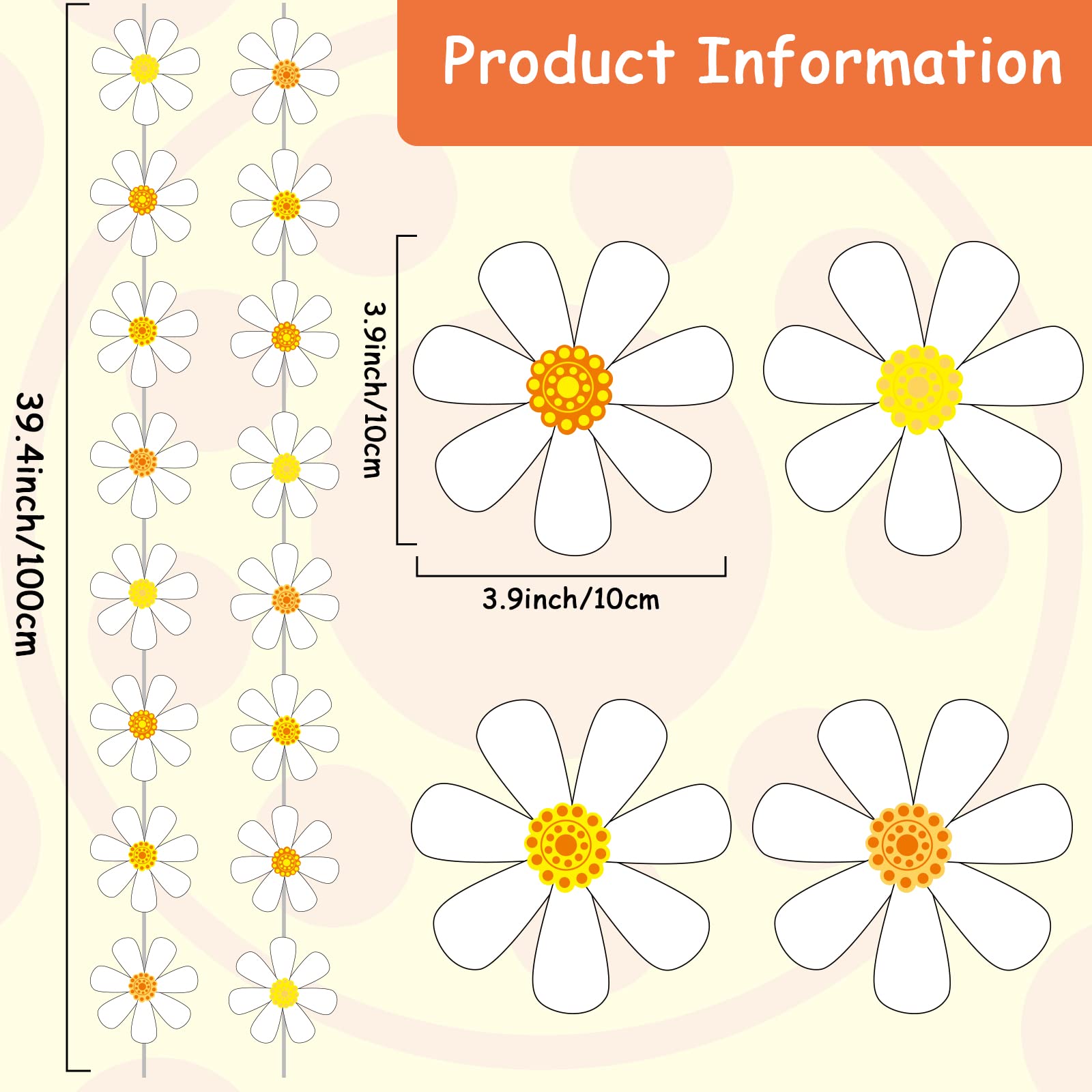 12 Packs Daisy Groovy Boho Party Banners Daisy Garland Kit Daisy Hanging Swirl Hippie Party Decorations White Daisy Paper Cutouts for One Birthday Baby Shower Party Home Classroom Favor Supplies Decor
