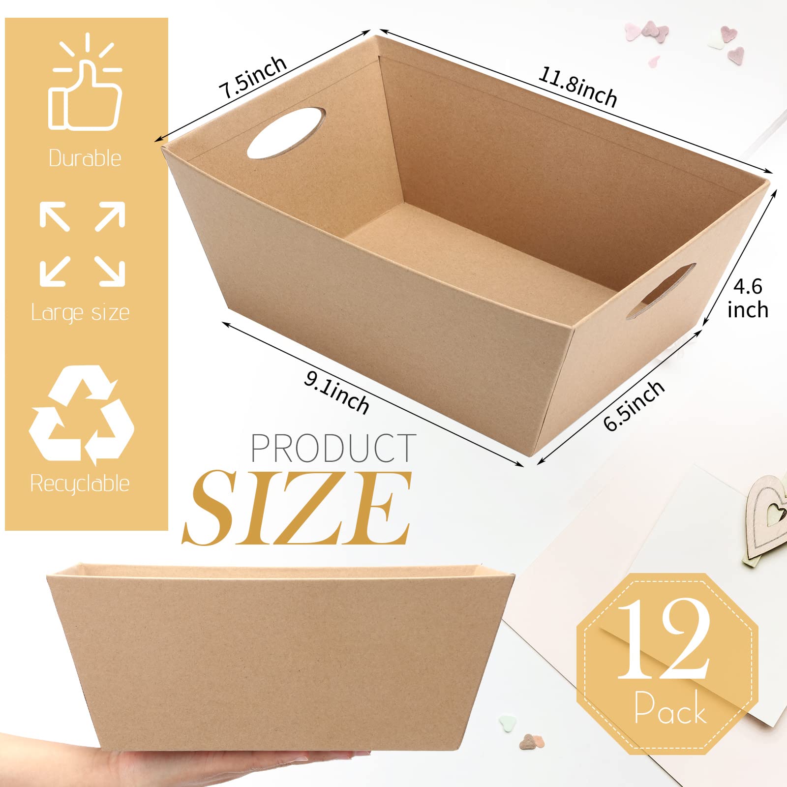 12 Pack Large Basket for Gifts 11.8 x 7.5 Inch Empty Sturdy Cardboard with Handle 5 lb Gift Baskets Bulk Party Cardboard Tray for Gifts for Valentines Holiday Birthday Wedding Supplies Easter