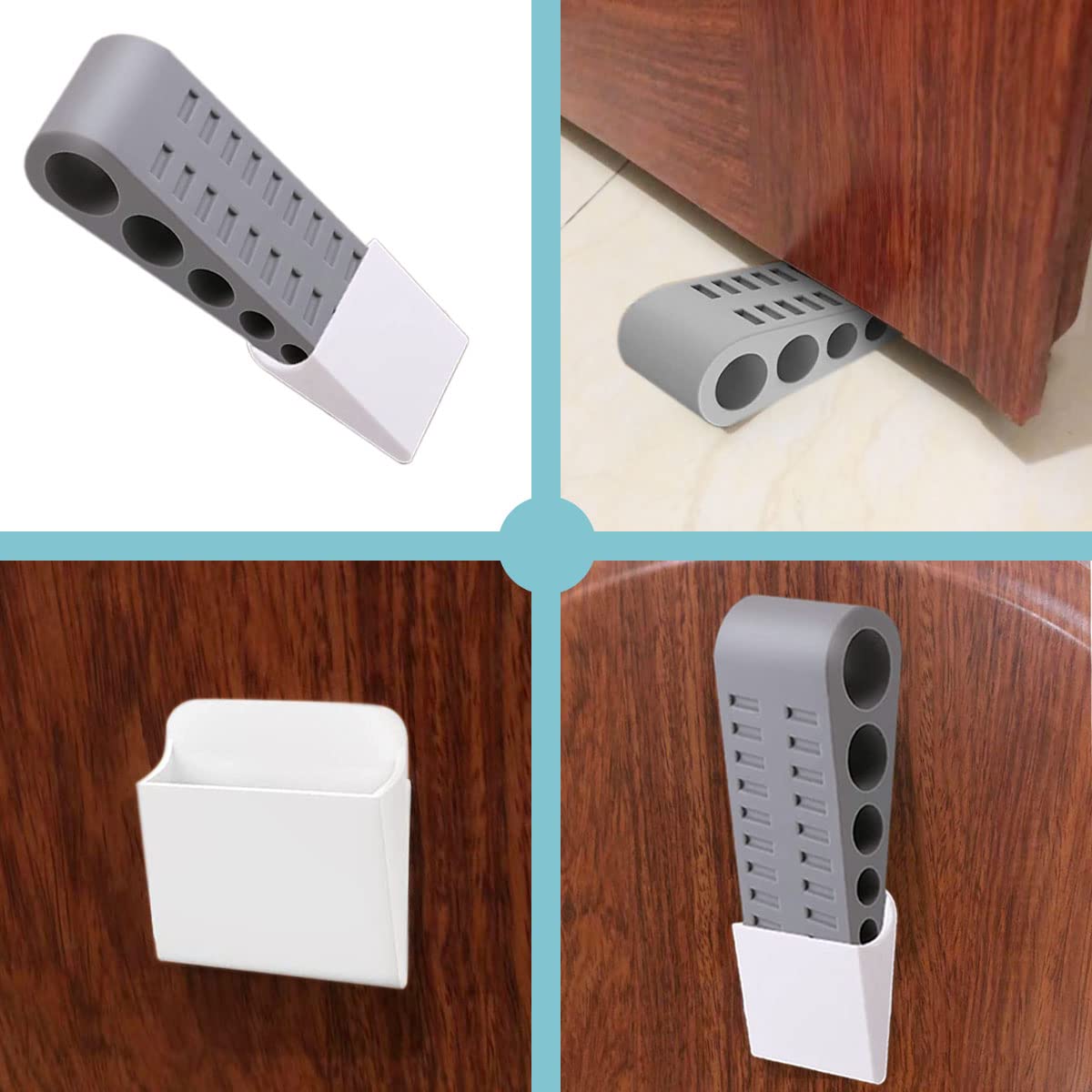 2 Pack Door Stoppers, Wedge Rubber Door Stop with Holder, Door Stoppers for Bottom of Door (Gray)