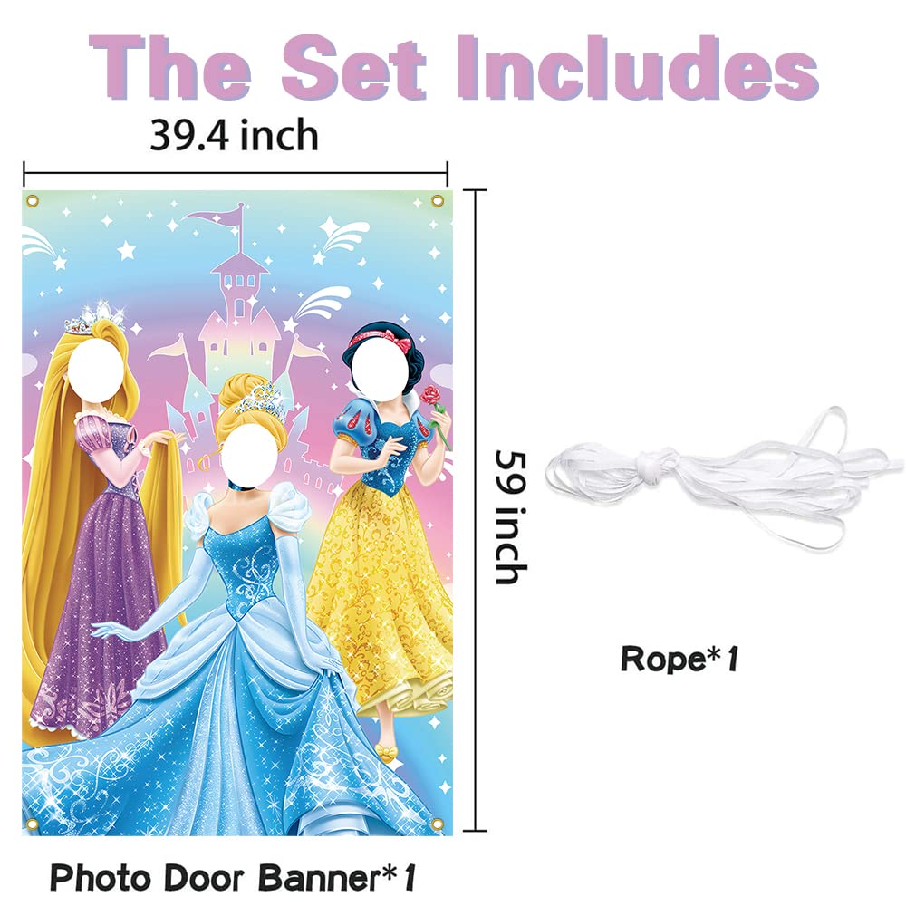 Princess Photo Door Banner Princess Face Photography Fabric Banner Backdrop Princess Birthday Party Decorations Kids Party Game Photo Background