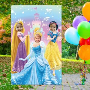 Princess Photo Door Banner Princess Face Photography Fabric Banner Backdrop Princess Birthday Party Decorations Kids Party Game Photo Background