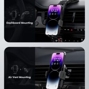 Wireless Car Charger, ZEEHOO DUOXX Dual Coils 15W Fast Charging Auto-Clamping Car Mount, Dashboard, Vent Charging Phone Holder Smart Sensor Cradle for iPhone 15 14 13 12, S23 Ultra, Z Flip4 3, etc