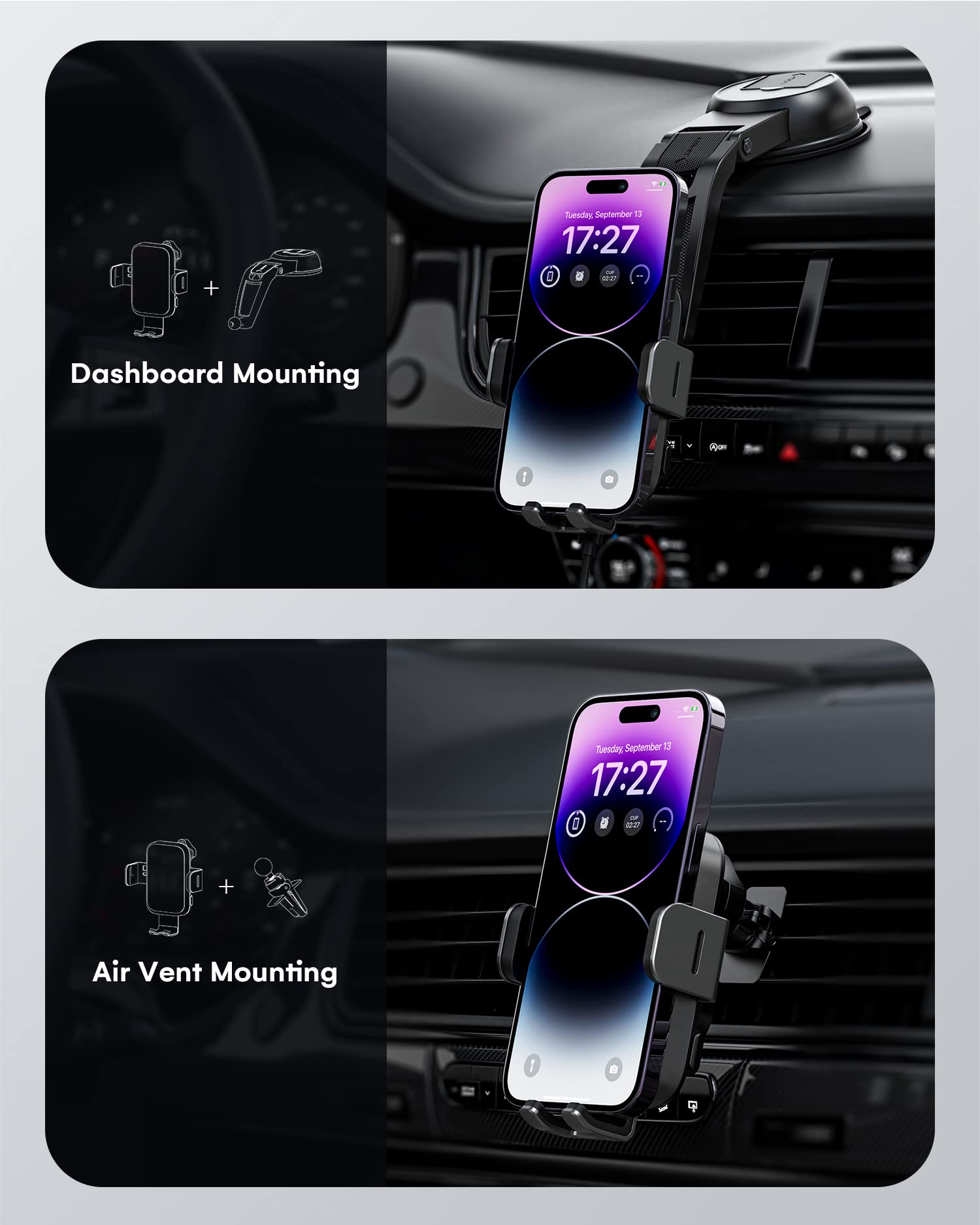 Wireless Car Charger, ZEEHOO DUOXX Dual Coils 15W Fast Charging Auto-Clamping Car Mount, Dashboard, Vent Charging Phone Holder Smart Sensor Cradle for iPhone 15 14 13 12, S23 Ultra, Z Flip4 3, etc