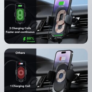 Wireless Car Charger, ZEEHOO DUOXX Dual Coils 15W Fast Charging Auto-Clamping Car Mount, Dashboard, Vent Charging Phone Holder Smart Sensor Cradle for iPhone 15 14 13 12, S23 Ultra, Z Flip4 3, etc