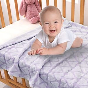 Bertte Plush Baby Blanket for Boys Girls | Swaddle Receiving Blankets Super Soft Warm Lightweight Breathable for Infant Toddler Crib Stroller - 33"x43" Large, Lavender Hearts Embossed