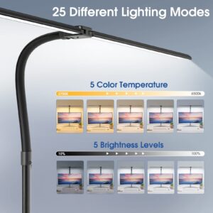 Zrfmib LED Desk Lamp, 24W Double Head Desk Lamp with Clamp, Modern Eye Caring Architect lamp with 5 Color Modes and 5 Dimmable, for Workbench, Monitor, Reading, Home Office