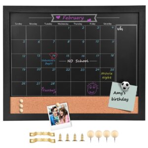 toraso magnetic chalkboard calendar & corkboard, 13" x 17" combination chalk board & bulletin board, black wood framed blackboard/calendar/cork combo board(zhhb-bk-3442)