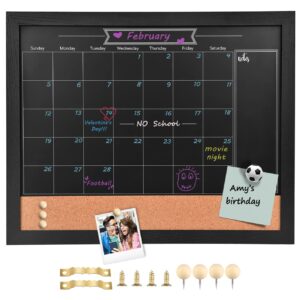 TORASO Magnetic Chalkboard Calendar & Corkboard, 13" x 17" Combination Chalk Board & Bulletin Board, Black Wood Framed Blackboard/Calendar/Cork Combo Board(ZHHB-BK-3442)