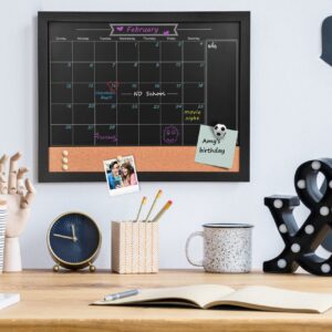 TORASO Magnetic Chalkboard Calendar & Corkboard, 13" x 17" Combination Chalk Board & Bulletin Board, Black Wood Framed Blackboard/Calendar/Cork Combo Board(ZHHB-BK-3442)