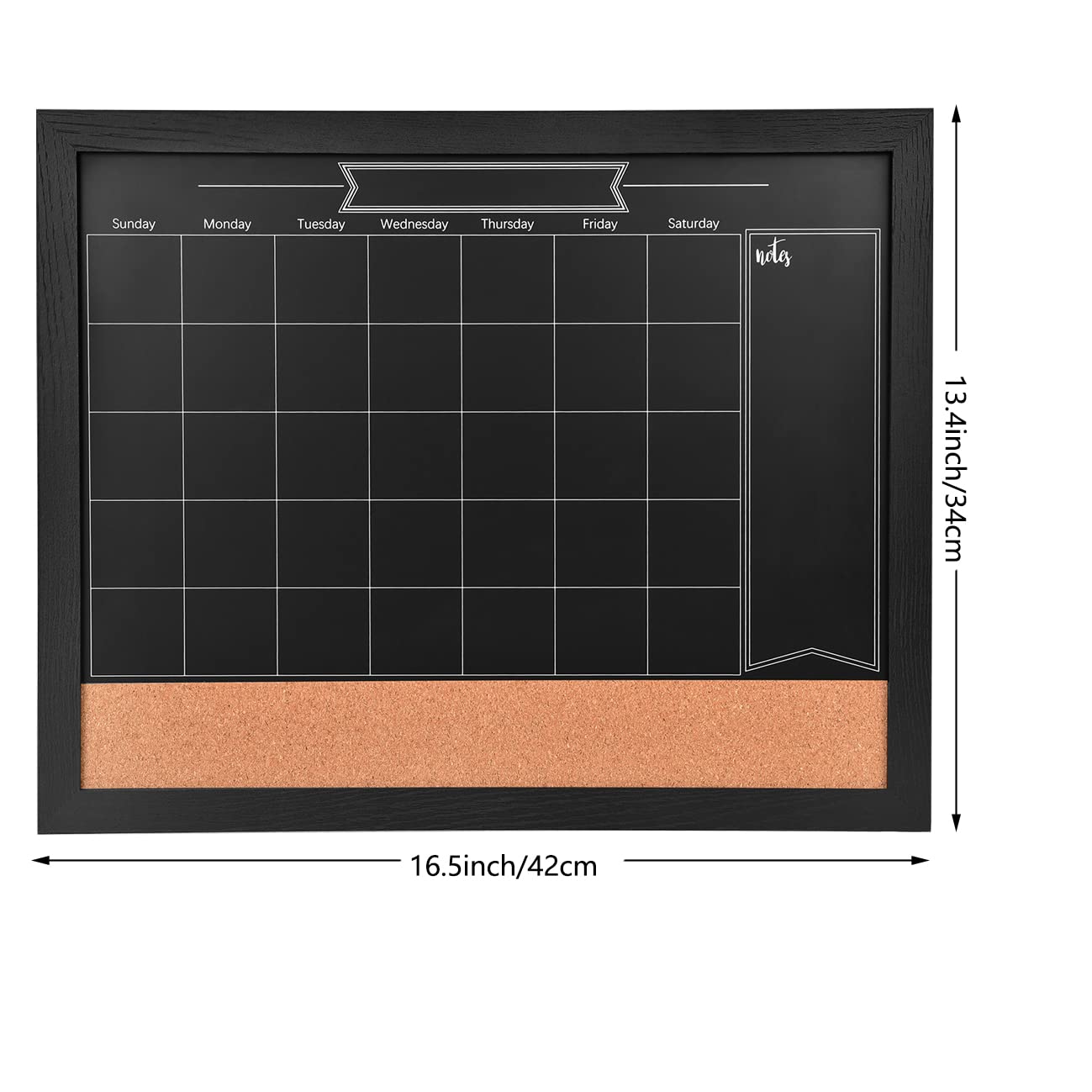 TORASO Magnetic Chalkboard Calendar & Corkboard, 13" x 17" Combination Chalk Board & Bulletin Board, Black Wood Framed Blackboard/Calendar/Cork Combo Board(ZHHB-BK-3442)