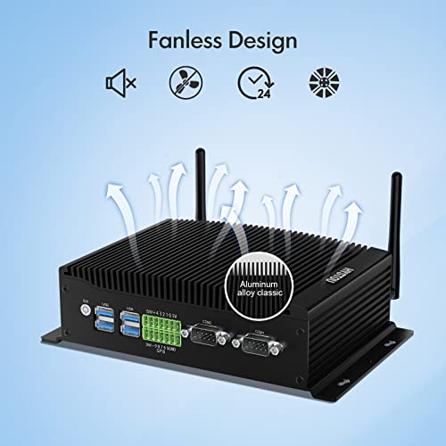 HYSTOU Fanless Mini PC I7 10810U, 16GB Ram DDR4 256 GB SSD 1TB HDD 6 Cores 12 Thread Mini Desktop PC Windows 11 Pro, 4K Triple Display, WIFI5/BT4.2, 14Pin GPIO, Ubuntu Linux Mini PC, Dual Nic PC