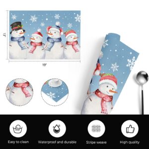 Christmas Snowman PVC Placemats Set of 4 for Dining Table, Washable Wipeable Vinyl Table Mats, Xmas Winter Snowflake Non-Slip Place Mats Indoor for Kitchen Table Party Kids