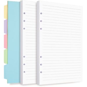 a5 refill paper, planner inserts for a5 binder budget planner journals notebook, 6 ring loose leaf lined paper with binder dividers, 240 pages (a5, white paper)