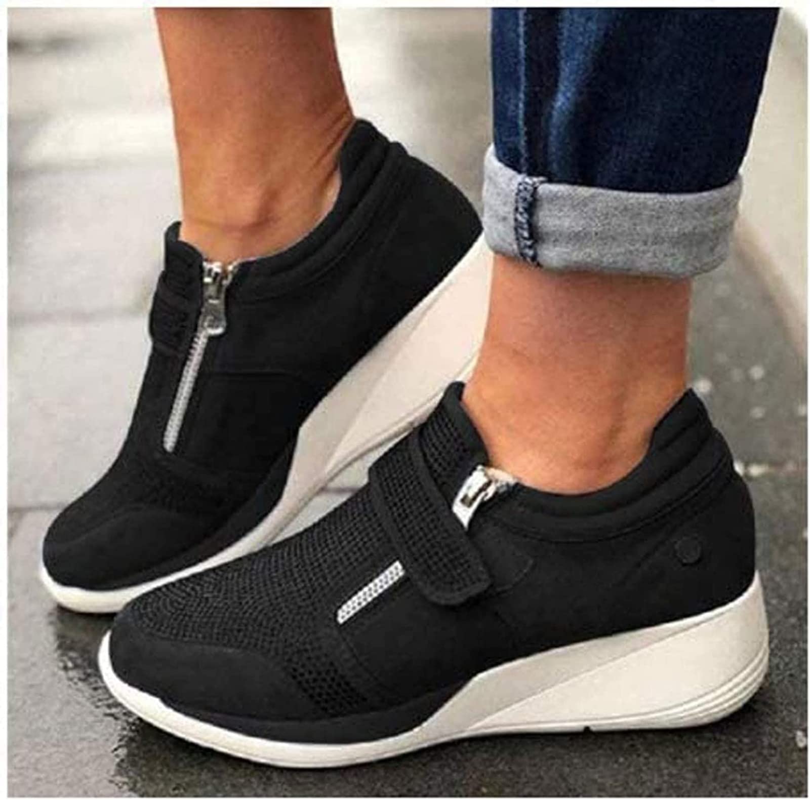 Women's Orthopedic Rhinestone Sneakers,Arch Support Walking Fashion Casual Glitter Bling Shoe (Black,7.5)