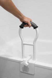 kmina - padded bathtub safety rails for seniors (bathtubs with flat rim ≥3.5"), adjustable tub grab bars for side of tub, clamp on tub rails for elderly gray