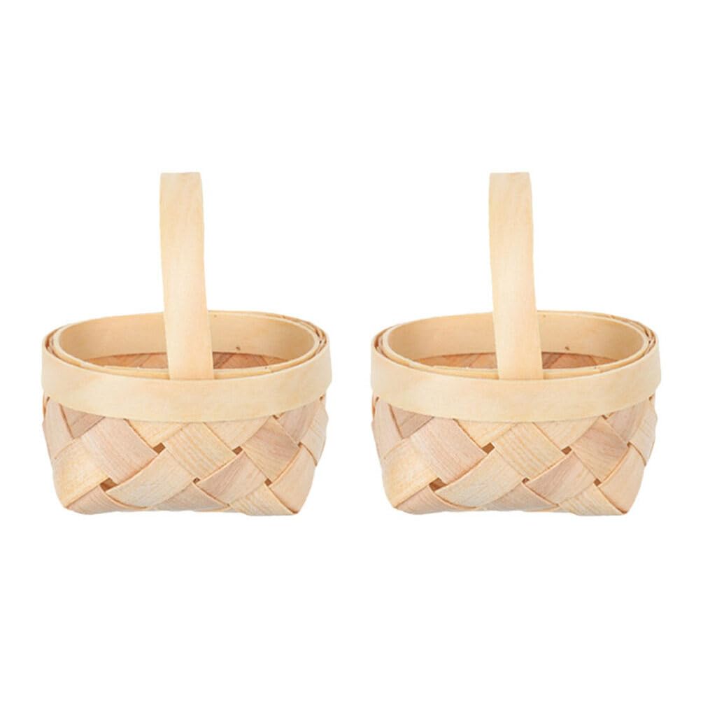 Angoily 2pcs Mini Woven Baskets with Handles Wood Baskets Miniature Flower Baskets Empty Baskets Mini Succulents Planter Plant Pots Containers Sundries Jewelry Makeup Organizer S