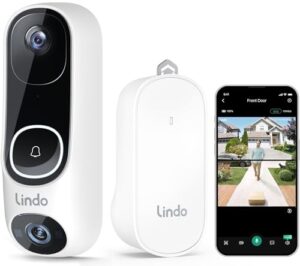 lindo pro dual camera video doorbell 2k with chime, free video history, over 190° widest field of view, 5mp ultra hd wireless doorbell camera, triple detection, 5-min installation, battery powered