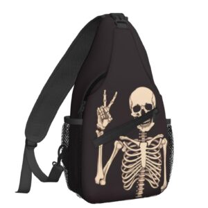 foruidec crossbody backpack for men women sling bag, rock and roll skull skeleton chest bag shoulder bag lightweight one strap backpack multipurpose travel hiking daypack