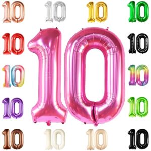 katchon, giant hot pink 10 balloon number - 40 inch | hot pink 10 birthday balloon, 10th birthday decorations for girl | pink number 10 balloon | 10th birthday balloons, 10 year old balloons for girls
