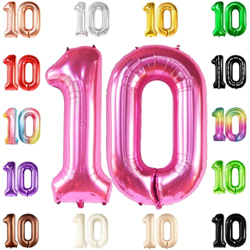 KatchOn, Giant Hot Pink 10 Balloon Number - 40 Inch | Hot Pink 10 Birthday Balloon, 10th Birthday Decorations for Girl | Pink Number 10 Balloon | 10th Birthday Balloons, 10 Year Old Balloons for Girls