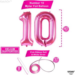 KatchOn, Giant Hot Pink 10 Balloon Number - 40 Inch | Hot Pink 10 Birthday Balloon, 10th Birthday Decorations for Girl | Pink Number 10 Balloon | 10th Birthday Balloons, 10 Year Old Balloons for Girls
