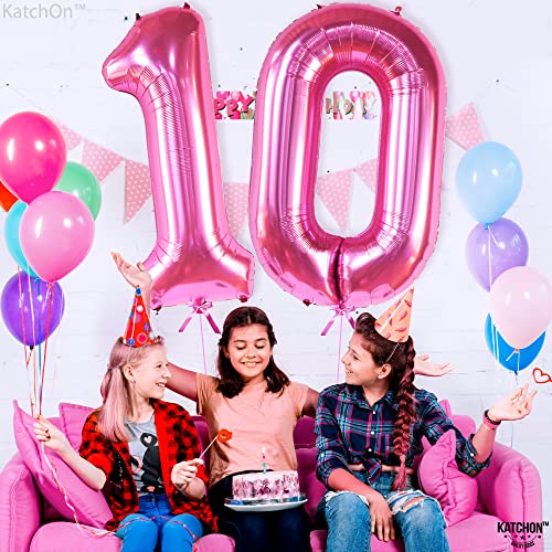 KatchOn, Giant Hot Pink 10 Balloon Number - 40 Inch | Hot Pink 10 Birthday Balloon, 10th Birthday Decorations for Girl | Pink Number 10 Balloon | 10th Birthday Balloons, 10 Year Old Balloons for Girls