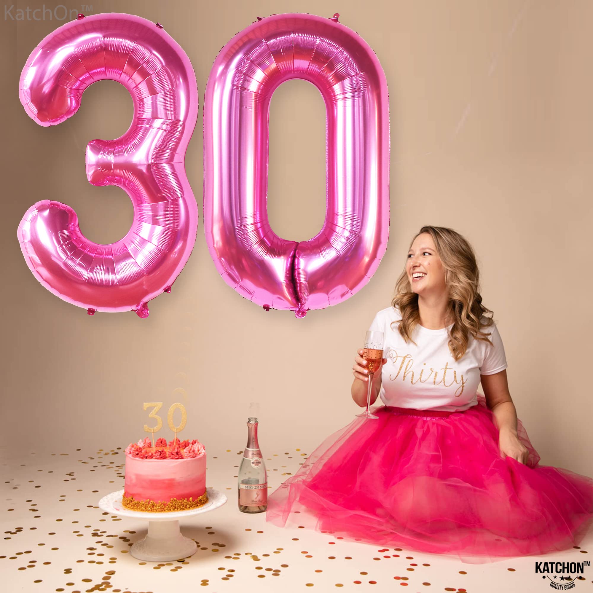 KatchOn, Hot Pink 30 Balloon Numbers - 40 Inch | Pink 30 Balloons, Pink 30th Birthday Balloons, 30th Birthday Decorations For Her | Number 30 Balloons for Hot Pink 30th Birthday Decorations for Women