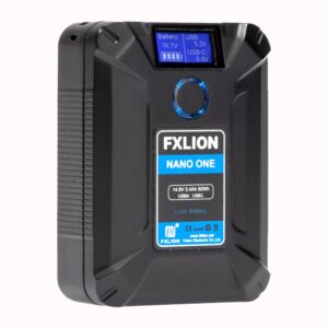 fxlion nano one v mount battery 3400mah(50wh/14.8v) with d-tap,usb-c,usb-a,micro-usb ports,portable rechargeable v lock battery for cameras/camcorders/macbook/led lights/monitors