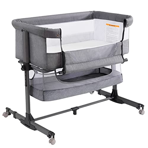 nordmiex 3 in 1 Baby Crib Bedside Crib,Baby Bassinet,Adjustable Portable Bed for Infant/Baby,Deep Grey