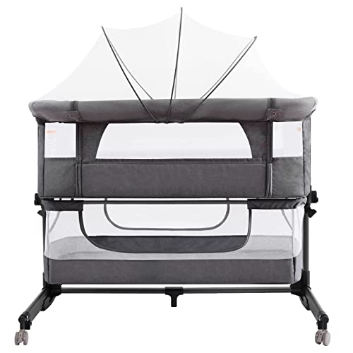 nordmiex 3 in 1 Baby Crib Bedside Crib,Baby Bassinet,Adjustable Portable Bed for Infant/Baby,Deep Grey