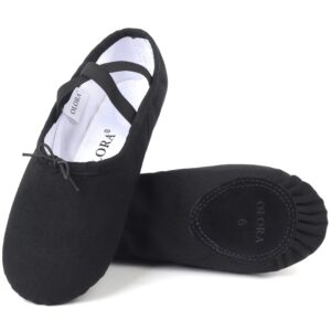 olora women's canvas ballet shoes dance slippers split sole practice shoes for girls/adults,black,8 m us