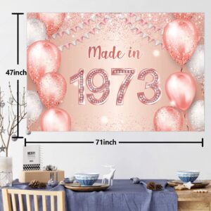 Made in 1973 Rose Gold Happy 50th Birthday Banner Cheers to 50 Years Old Backdrop Balloon Confetti Theme Decor Decorations for Women Pink Birthday Party Supplies Bday Background Glitter