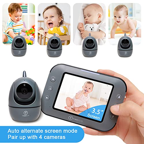 TimeFlys Baby Monitor with Camera and Audio, 3.5''Display, Pan-Tilt-Zoom Video, Night Vision, 2-Way Talk, Temperature, 8 Lullabies and 1000ft Range Baby Monitor No WiFi for Elderly Pet