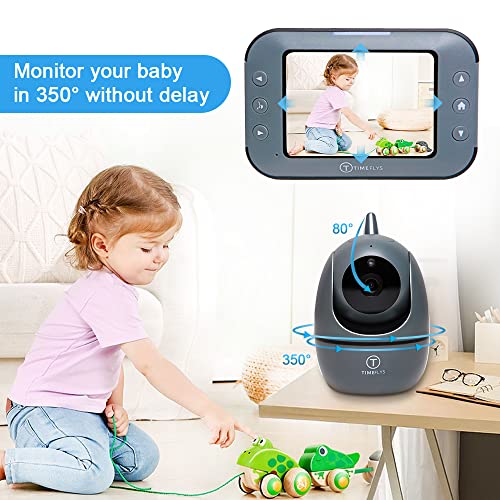 TimeFlys Baby Monitor with Camera and Audio, 3.5''Display, Pan-Tilt-Zoom Video, Night Vision, 2-Way Talk, Temperature, 8 Lullabies and 1000ft Range Baby Monitor No WiFi for Elderly Pet