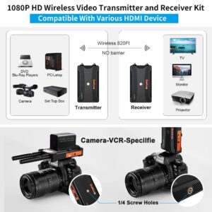 Wireless HDMI Transmitter and Receiver, 2.4G/5.8G 1080P Full HD Wireless HDMI Extender kit with HDMI Loop-Out 0.06S Low Latency 820FT Streaming form DSLR Camera stabilizer Laptop Netflix to TV/Monitor