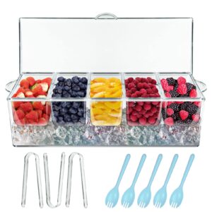 innovative life bar serving tray on ice with 5 compartments container, fruit trays for serving , garnish platters with lid , clear