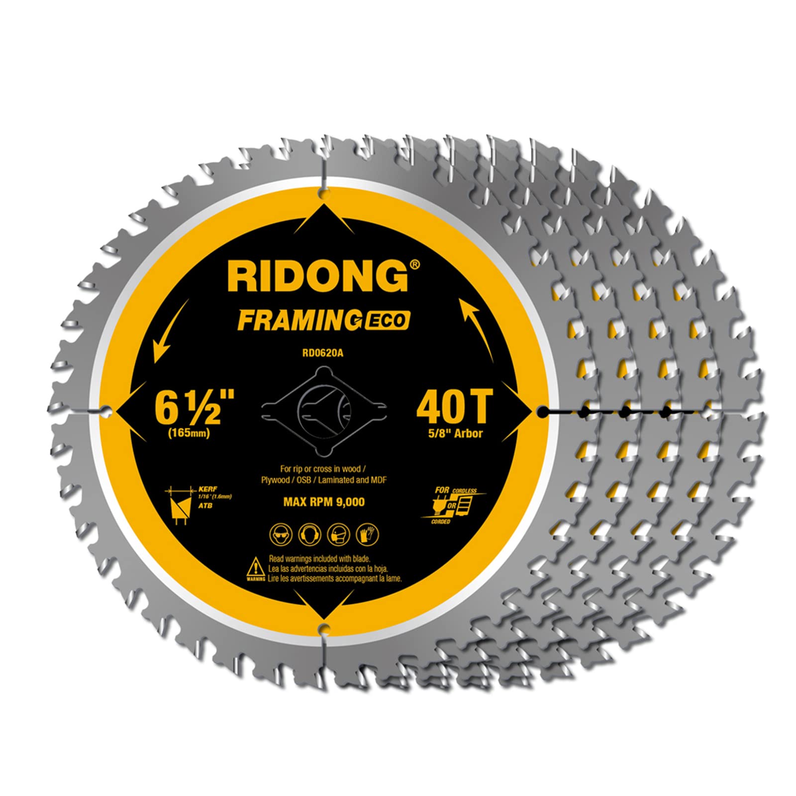 RIDONG 6-1/2 Inch 40 Tooth Circular Saw Blade with 5/8 Inch Arbor ATB Finishing for Wood Cutting(5-Packs)