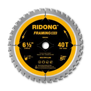 RIDONG 6-1/2 Inch 40 Tooth Circular Saw Blade with 5/8 Inch Arbor ATB Finishing for Wood Cutting(5-Packs)