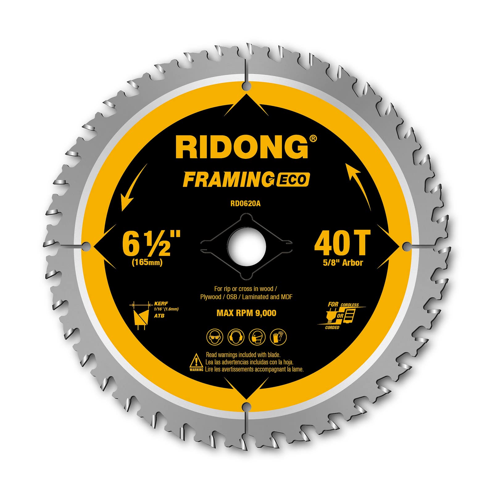 RIDONG 6-1/2 Inch 40 Tooth Circular Saw Blade with 5/8 Inch Arbor ATB Finishing for Wood Cutting(5-Packs)