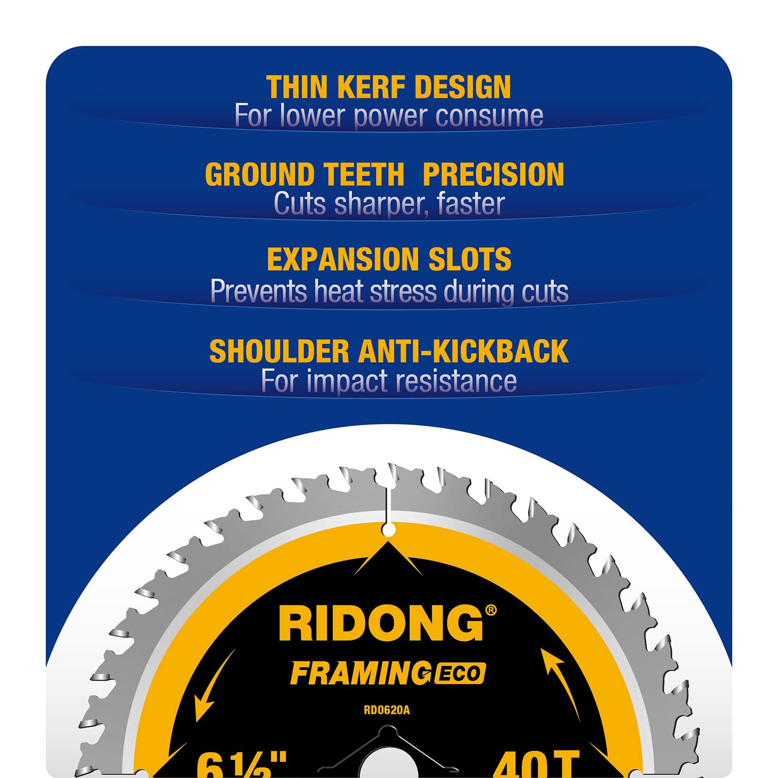 RIDONG 6-1/2 Inch 40 Tooth Circular Saw Blade with 5/8 Inch Arbor ATB Finishing for Wood Cutting(5-Packs)