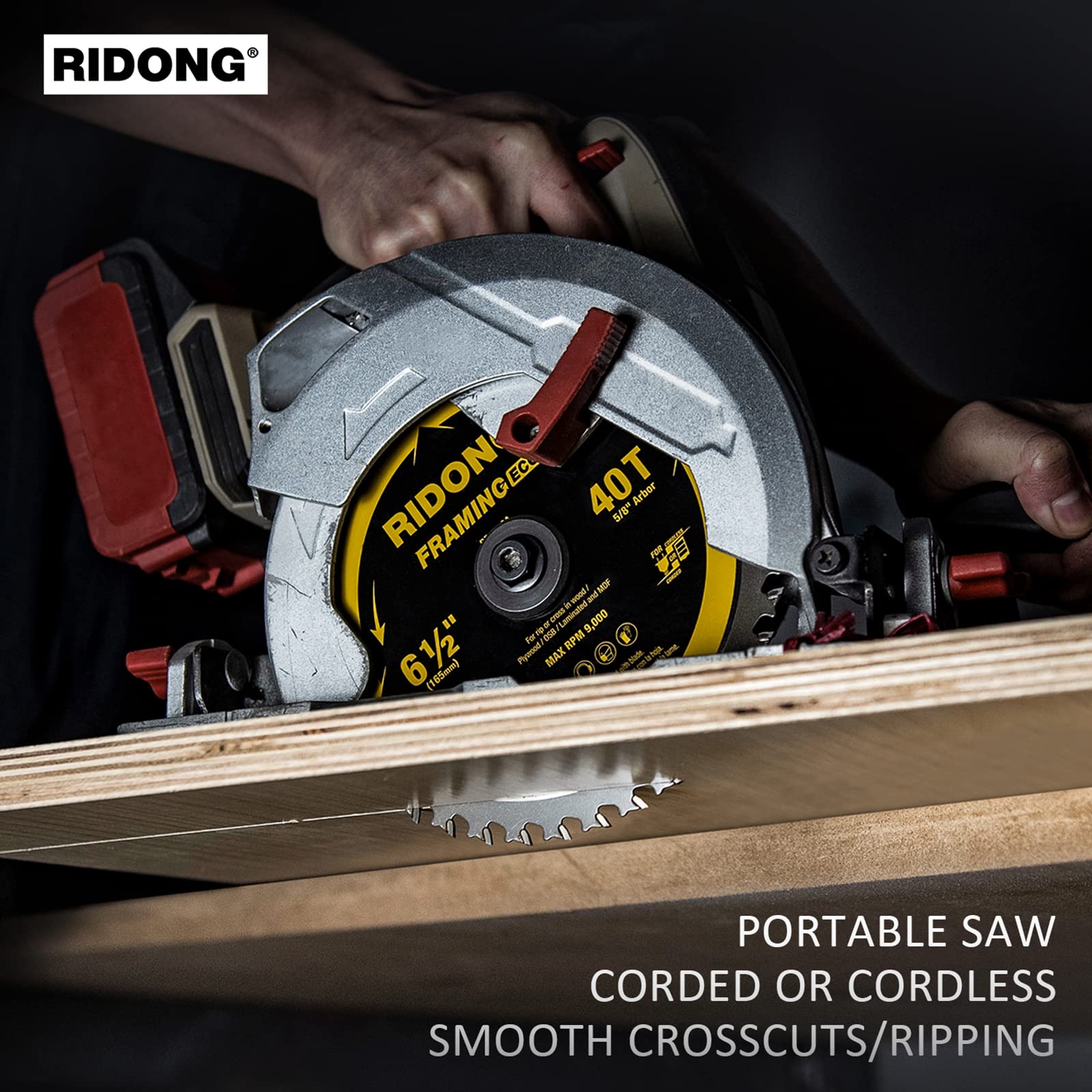 RIDONG 6-1/2 Inch 40 Tooth Circular Saw Blade with 5/8 Inch Arbor ATB Finishing for Wood Cutting(5-Packs)