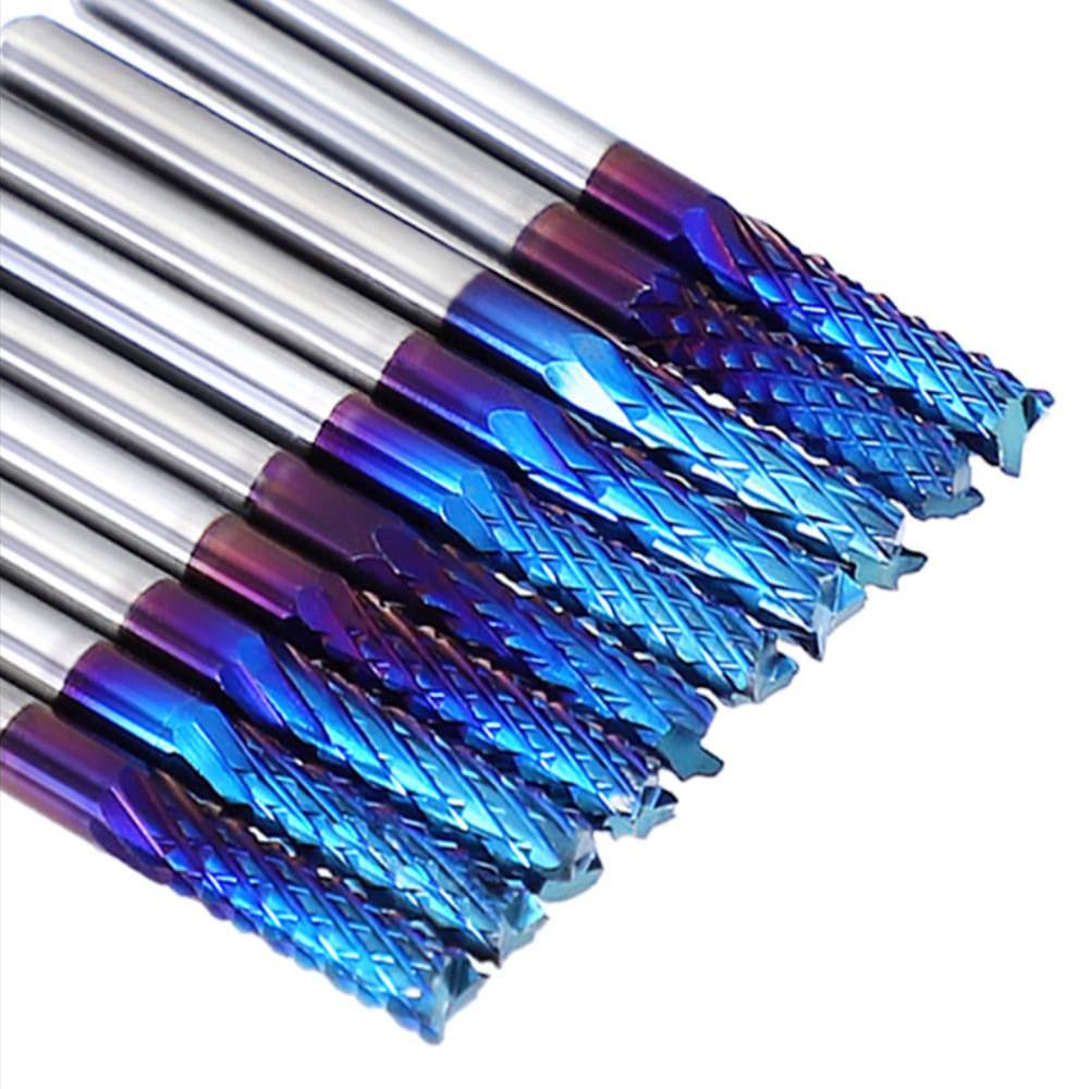 ASNOMY 20pcs End Mills CNC Spiral Router Bits, 1/8" Shank CNC Cutter Milling Carving Bit Set, Nano Blue Coat CNC End Mill Bits, Cutting Dia.1/32"-1/8"Inch