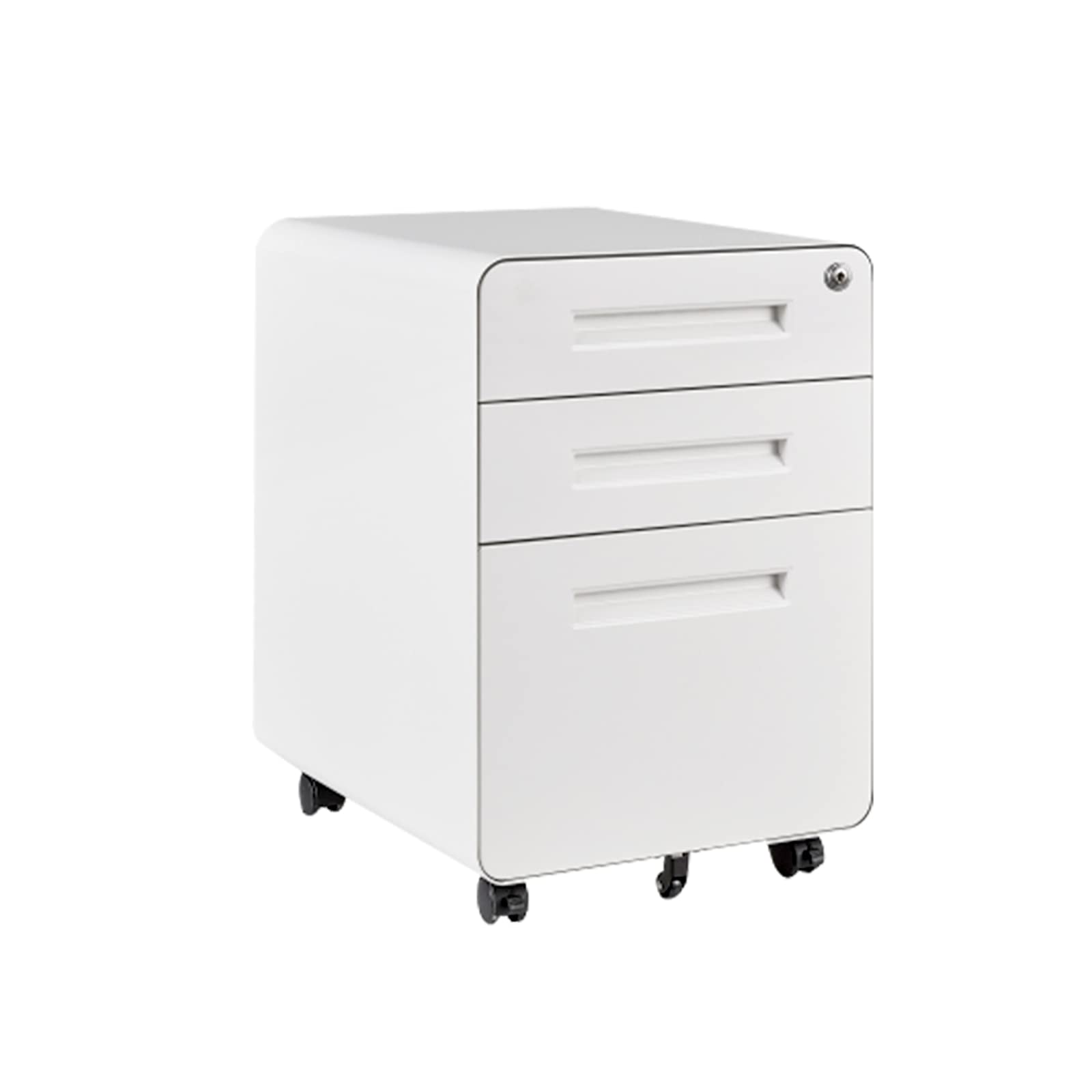 FLEXISPOT Metal File Cabinet for Under Desk Storage Mobile 3 Drawer File Cabinet Round Corner Design Filing Cabinets for Home Office,White