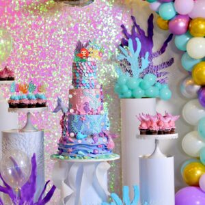 QUEEN KING 33 pcs Mermaid Cake Topper,Little Resin 3D Mermaid Seaweed Palm Leaves Bubble Starfish Shell Mermaid Tail Cupcake Picks for Kids Girls Birthday Baby Shower Party Decorations