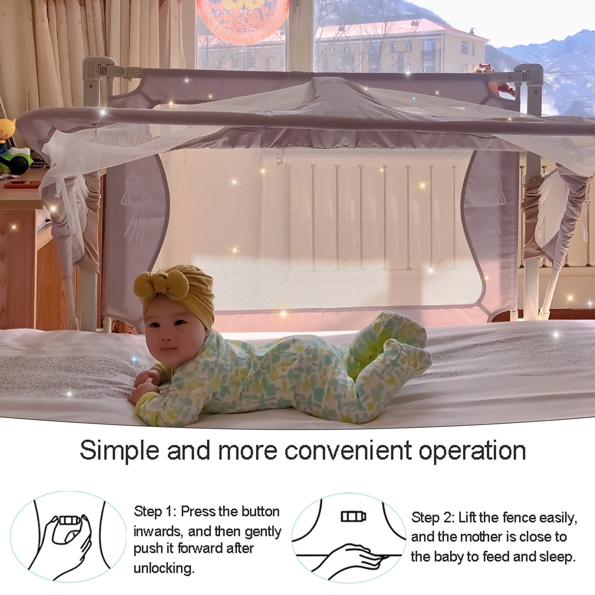 3 in 1 Baby bassinets bedside sleeper,Portable Crib,baby bed with rails,sleeper for baby in bed,sleeper bassinet attach to bed,visible mesh window,soft washable liner and Aluminum alloy bracket ( Colo