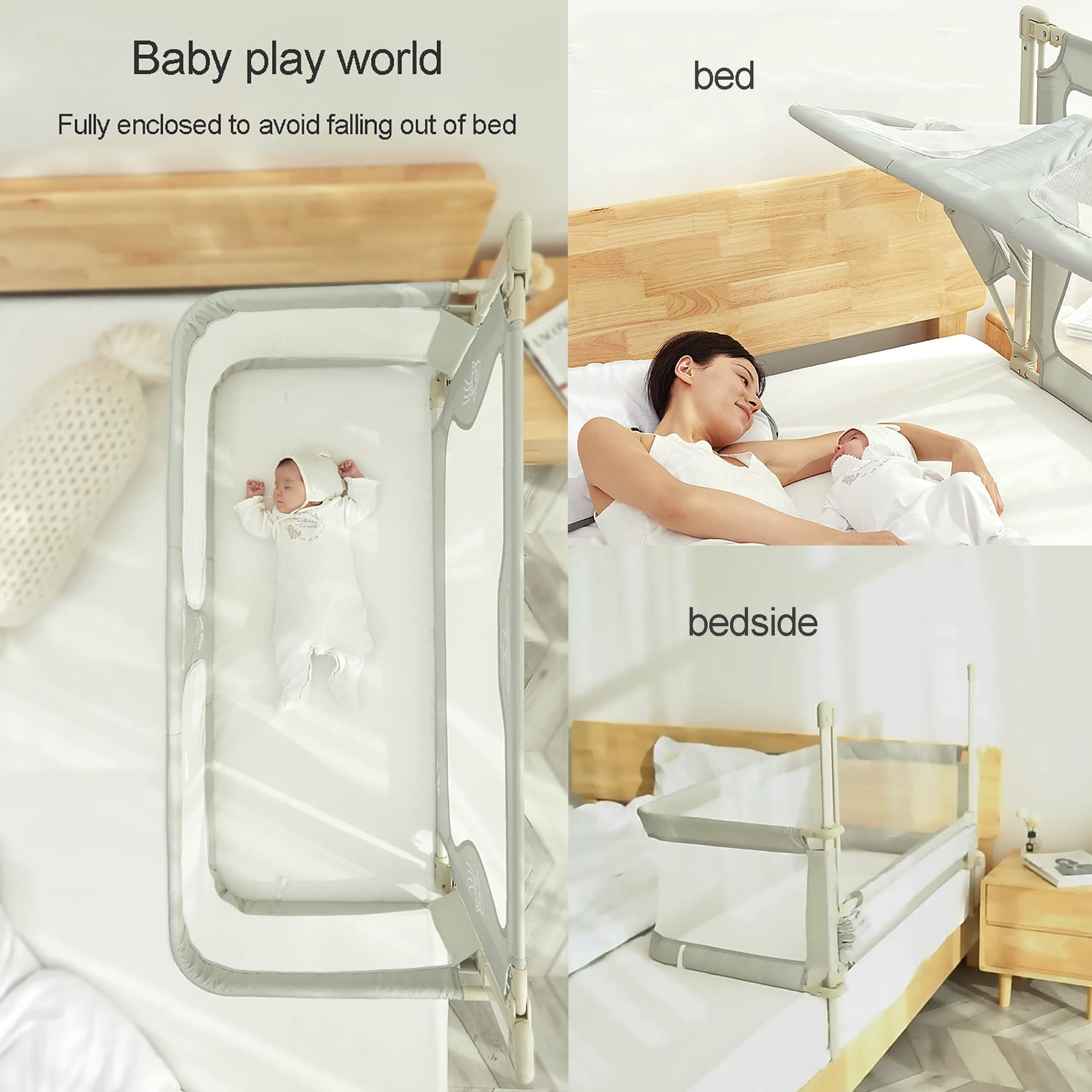 3 in 1 Baby bassinets bedside sleeper,Portable Crib,baby bed with rails,sleeper for baby in bed,sleeper bassinet attach to bed,visible mesh window,soft washable liner and Aluminum alloy bracket ( Colo